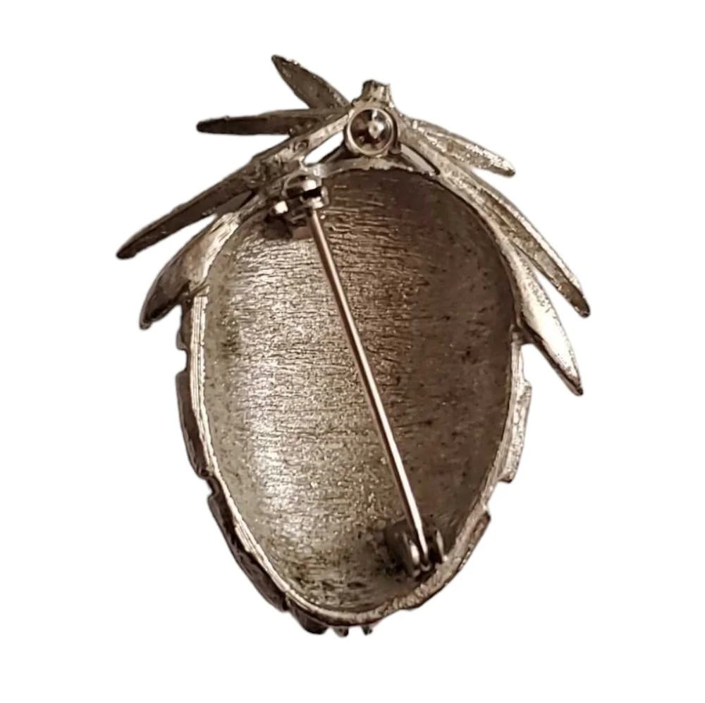 Mid Century 1960 Silver Tone Summer Strawberry Brooch Vintage Fashion Jewelry